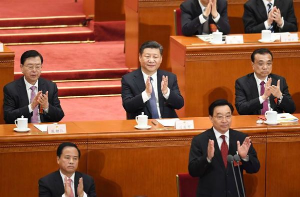 中国全国人大11日通过宪法修正案，其中删除国家主席「连续任职不得超过两届」的限制最受关注。（共同社提供）