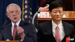 美国司法部长塞申斯(左)、中国国务委员兼公安部长孟建柱(AP/美国之音合成图片)