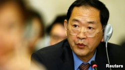 朝鮮駐聯合國大使韓泰嵩出席了在瑞士日內瓦聯合國的裁軍談判會議(2017年9月5日)