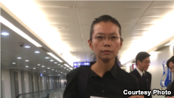 李净瑜旁听丈夫李明哲庭审后2017年9月12日返回台北（李明哲救援大队提供） 