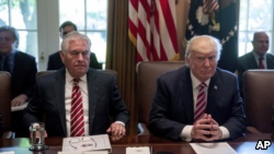 美国国务卿蒂勒森和川普总统在白宫内阁会议上（2017年6月12日）